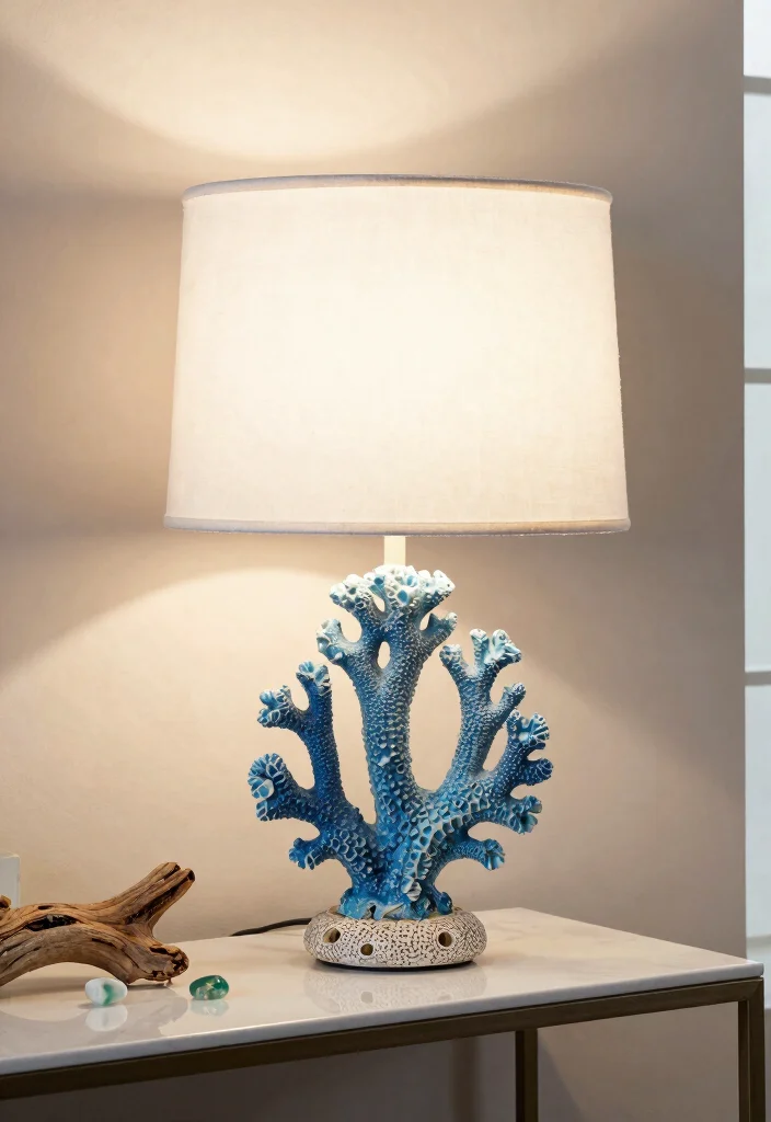 15 Blue and White Lamp Ideas With Coastal Vibes - 2. Coral-Inspired Designs 1