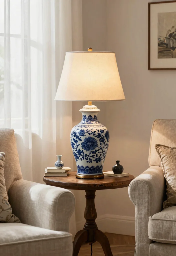 15 Blue and White Lamp Ideas With Coastal Vibes - 3. Classic Blue and White Porcelain 1