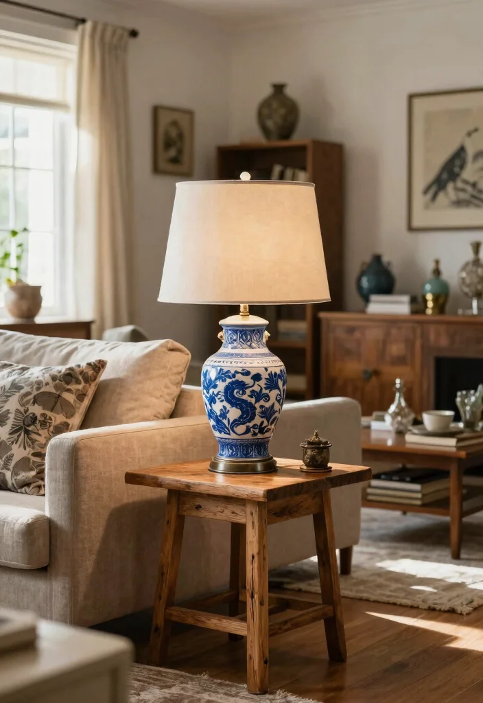 15 Blue and White Lamp Ideas With Coastal Vibes - 7. Vintage Finds 1