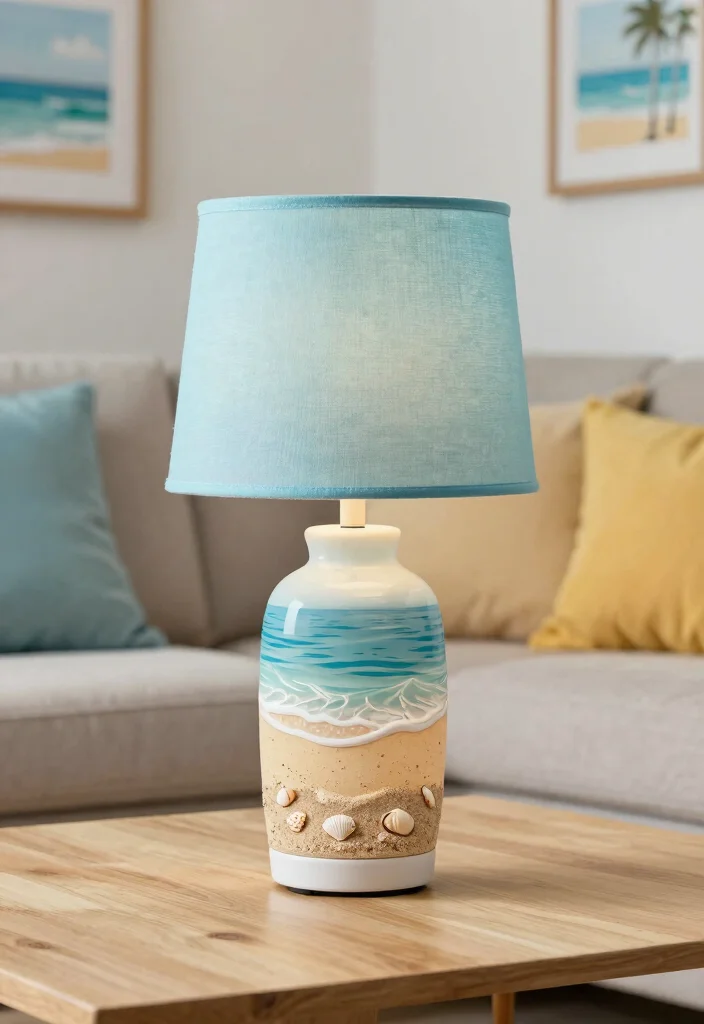 15 Blue and White Lamp Ideas With Coastal Vibes - 8. Tabletop Beach Scenes 1