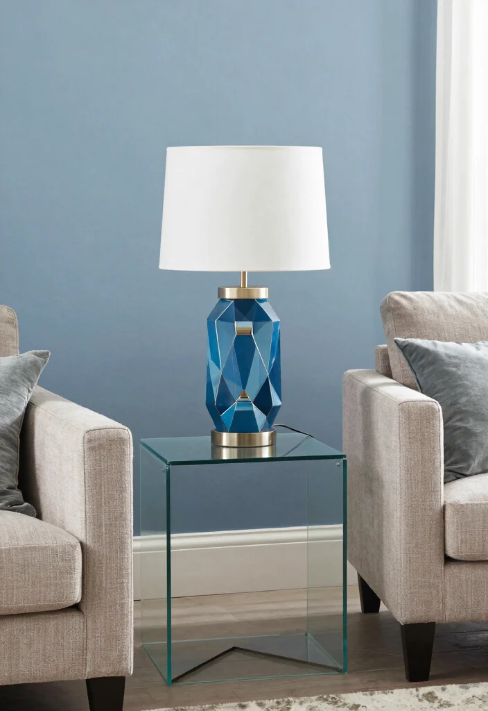 15 Blue and White Lamp Ideas With Coastal Vibes - 9. Geometric Patterns 1