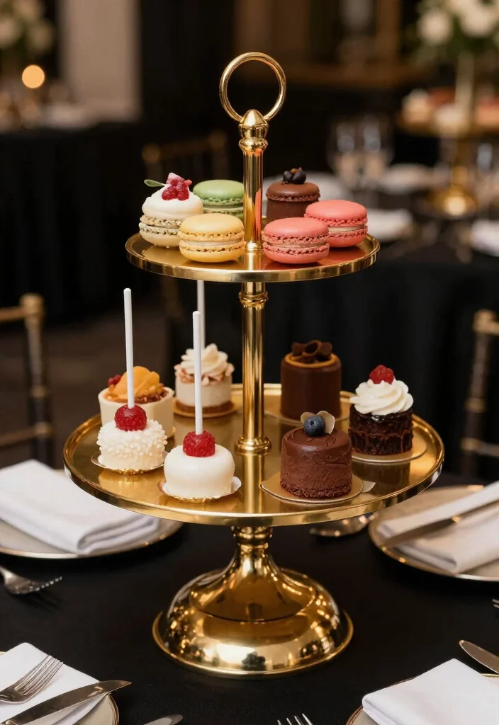 15 Chandelier Cake Stand Ideas That Look Elegant - 3. Metallic Glam 1