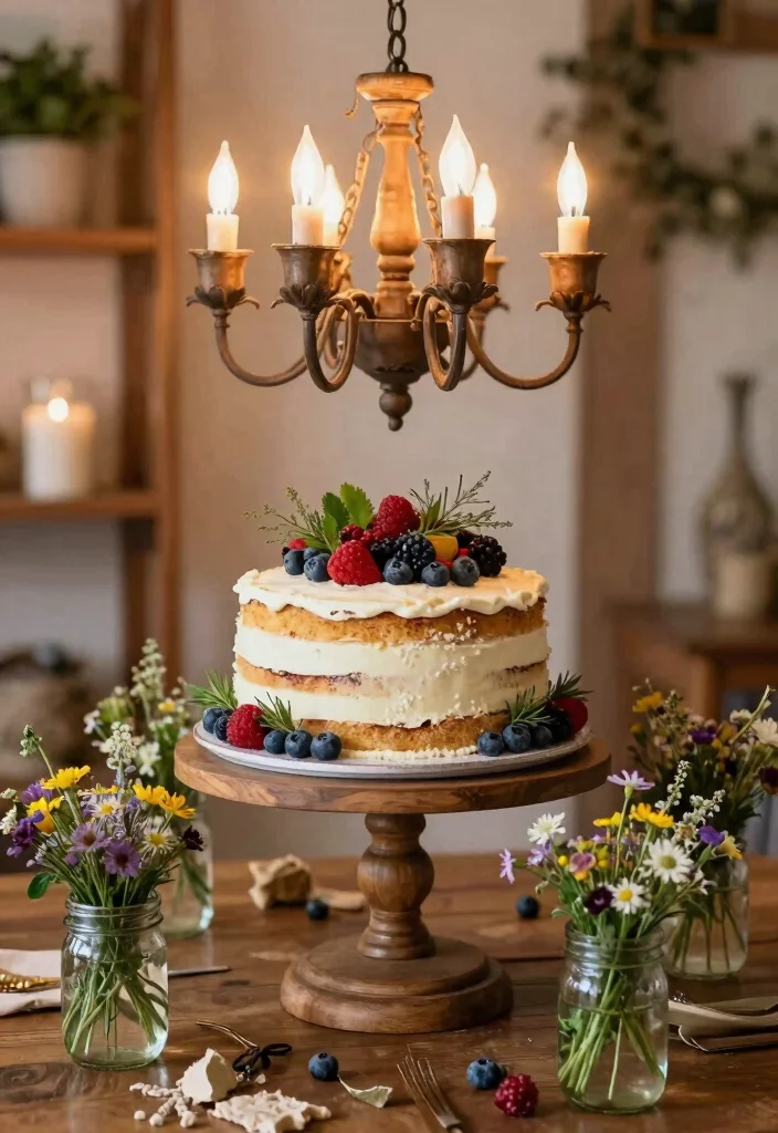 15 Chandelier Cake Stand Ideas That Look Elegant - 4. Rustic Wood 1