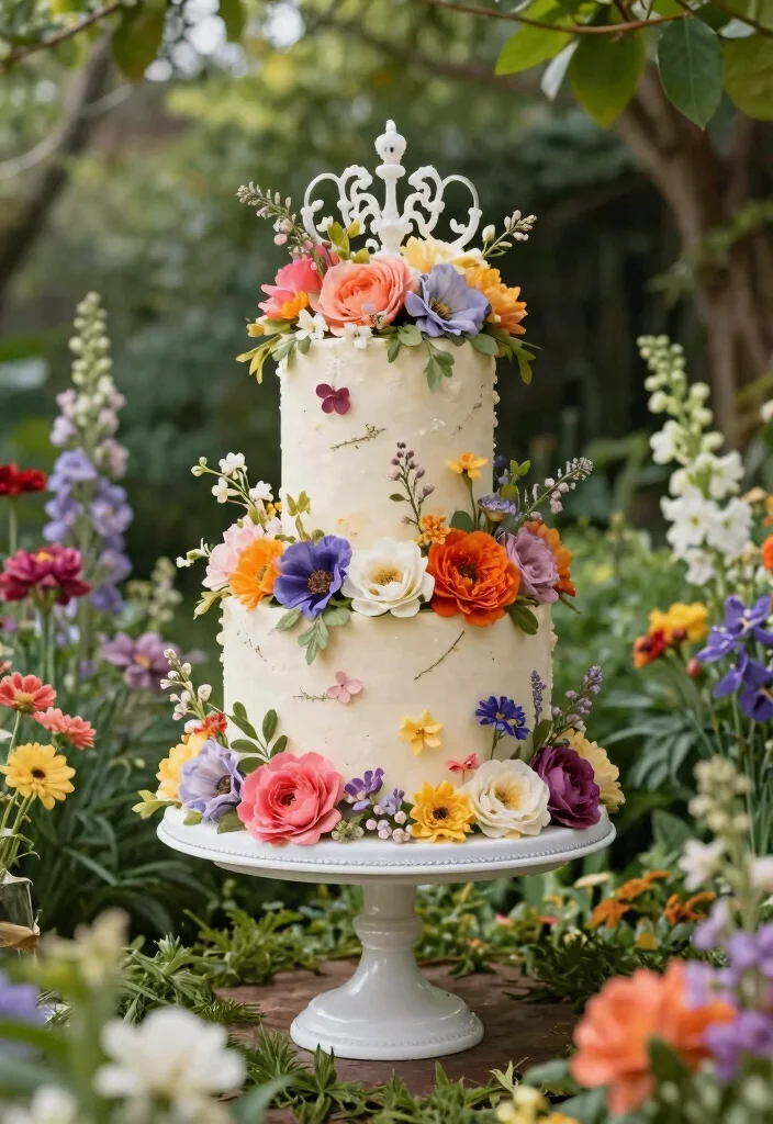 15 Chandelier Cake Stand Ideas That Look Elegant - 5. Romantic Floral 1