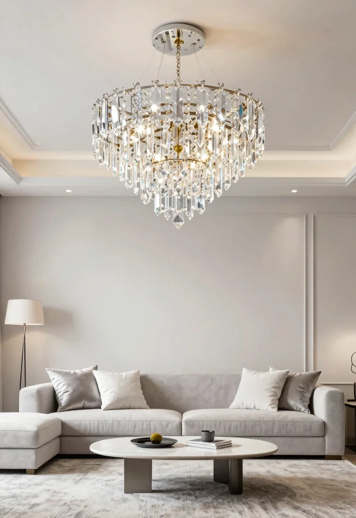 15 Chandelier for Living Room Ideas That Wow Guests - 1. Elegant Crystal Cascade 1
