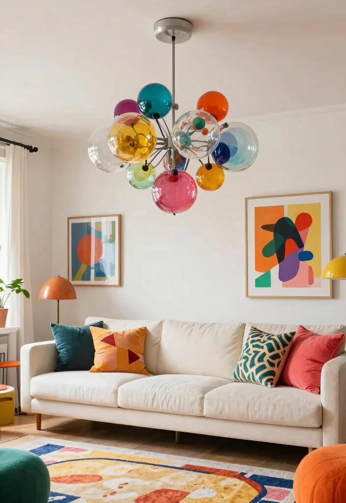 15 Chandelier for Living Room Ideas That Wow Guests - 12. Retro-Style Glass Globe Chandelier 1