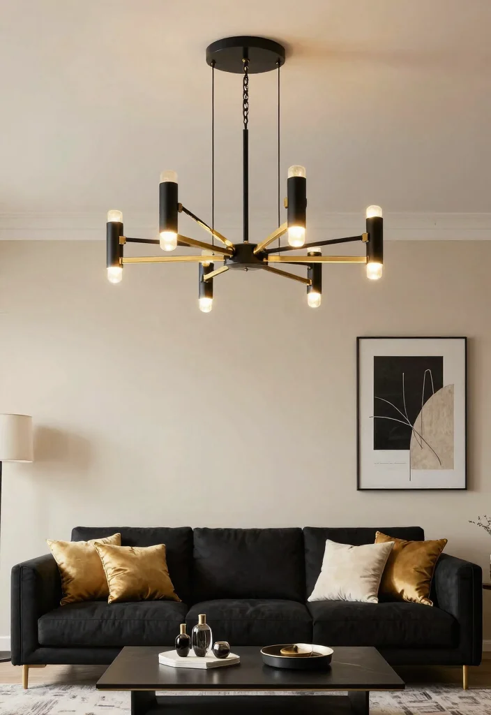 15 Chandelier for Living Room Ideas That Wow Guests - 13. Luxe Black and Gold Chandelier 1
