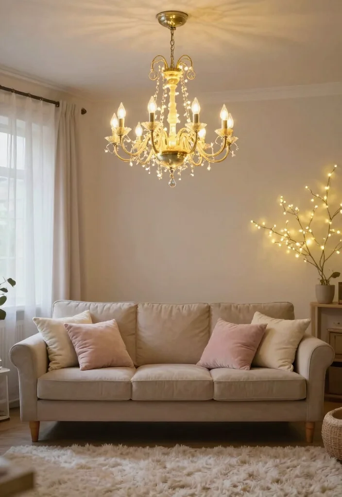 15 Chandelier for Living Room Ideas That Wow Guests - 15. Vintage Fairy Light Chandelier 1