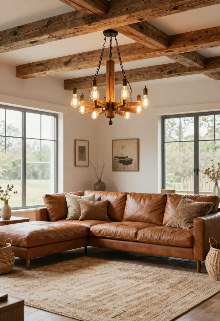 15 Chandelier for Living Room Ideas That Wow Guests - 2. Rustic Wood Beam Chandelier 1