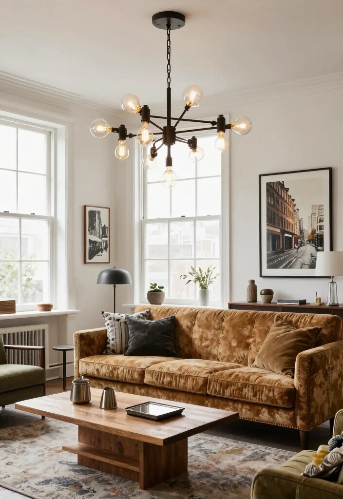 15 Chandelier for Living Room Ideas That Wow Guests - 5. Vintage Industrial Fusion 1