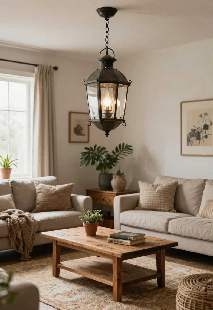 15 Chandelier for Living Room Ideas That Wow Guests - 9. Charming Vintage Lantern Chandelier 1