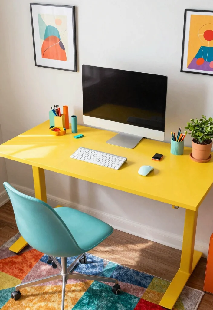 15 Chic Desk Setup Ideas That Feel Designer Inspired - 6. Bright and Bold Colors 1
