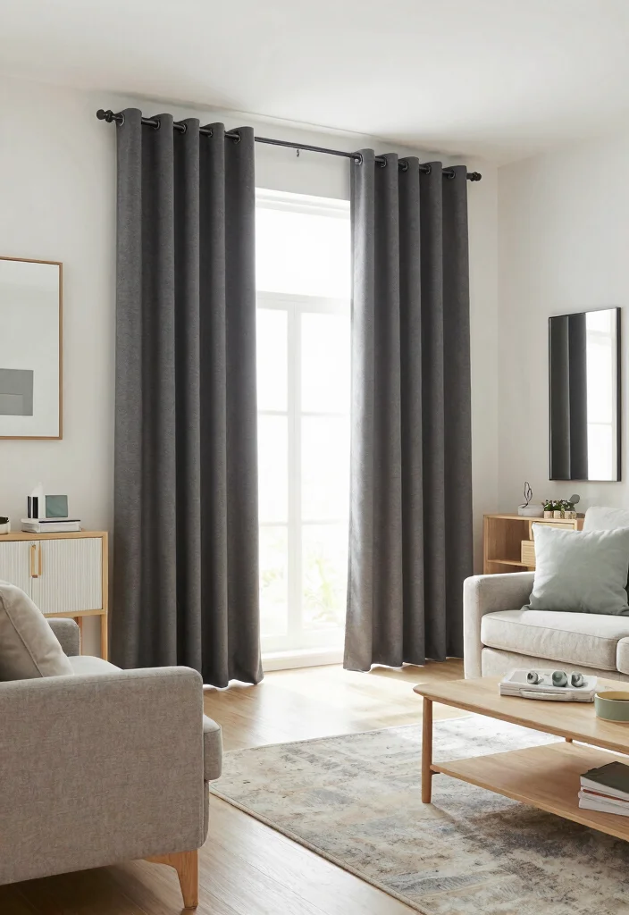 15 Dark Grey Curtains Living Room Ideas With Moody Vibes - 15. Light and Airy 1
