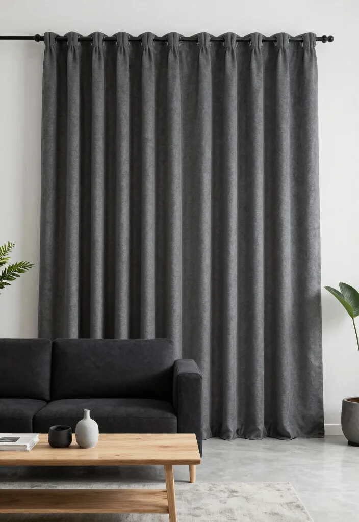 15 Dark Grey Curtains Living Room Ideas With Moody Vibes - 6. Minimalist Serenity 1