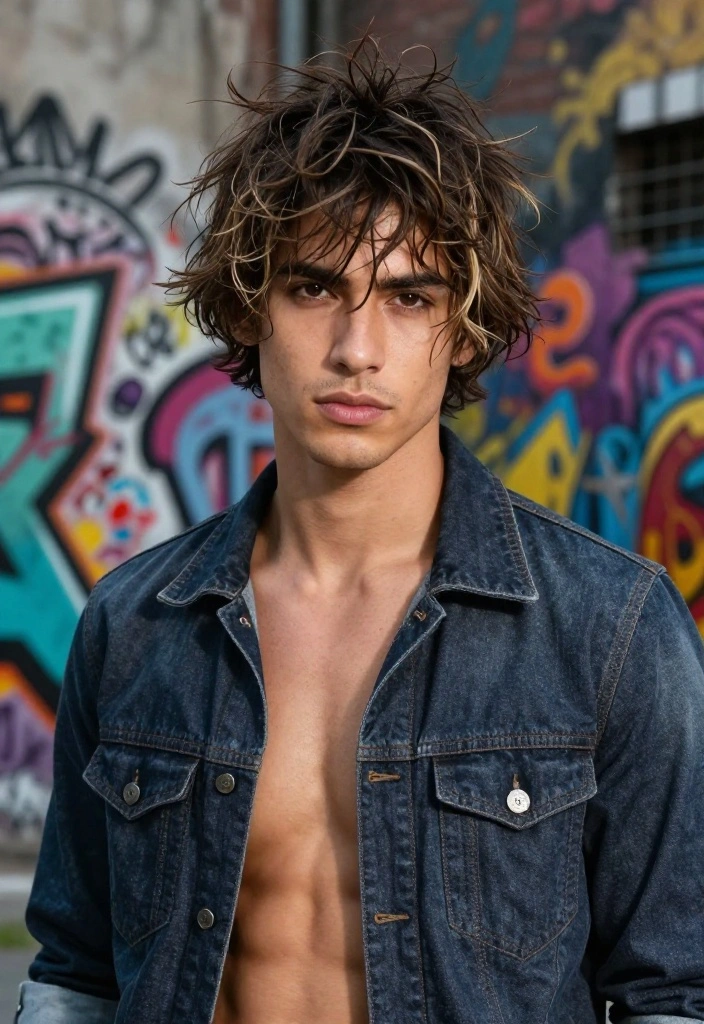 15 Messy Curtains Hair Men Ideas for Effortless Style - 10. Messy Layers with Highlights 1