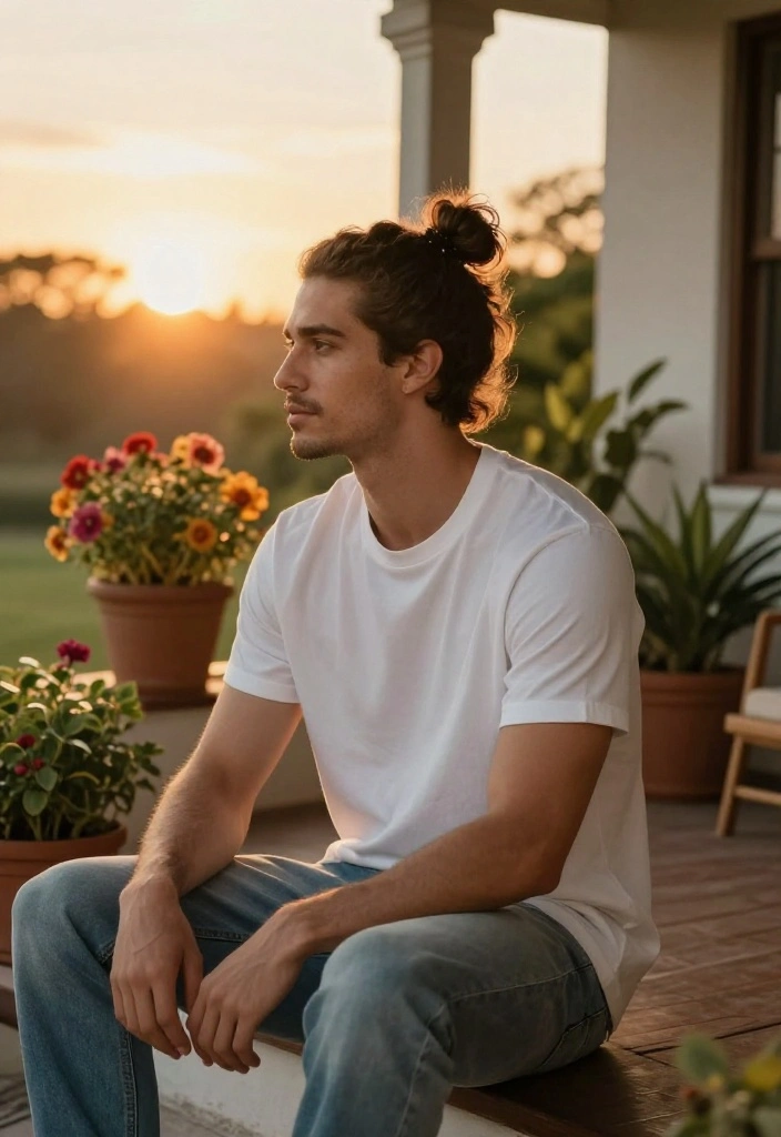 15 Messy Curtains Hair Men Ideas for Effortless Style - 4. The Messy Bun 1