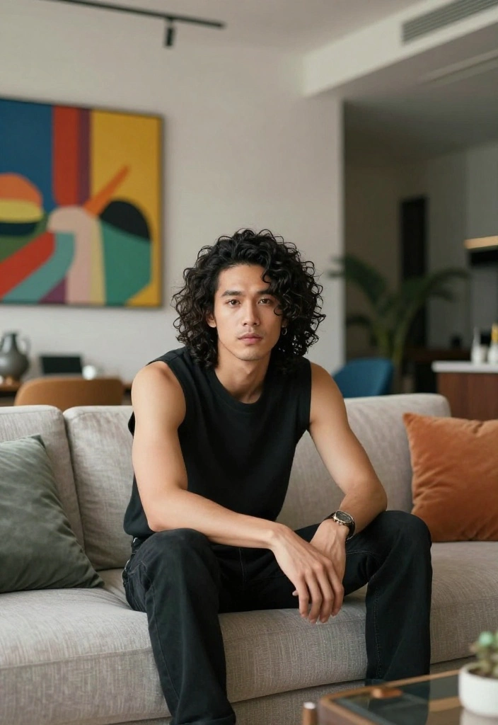 15 Messy Curtains Hair Men Ideas for Effortless Style - 7. Curly Messy Curtains 1