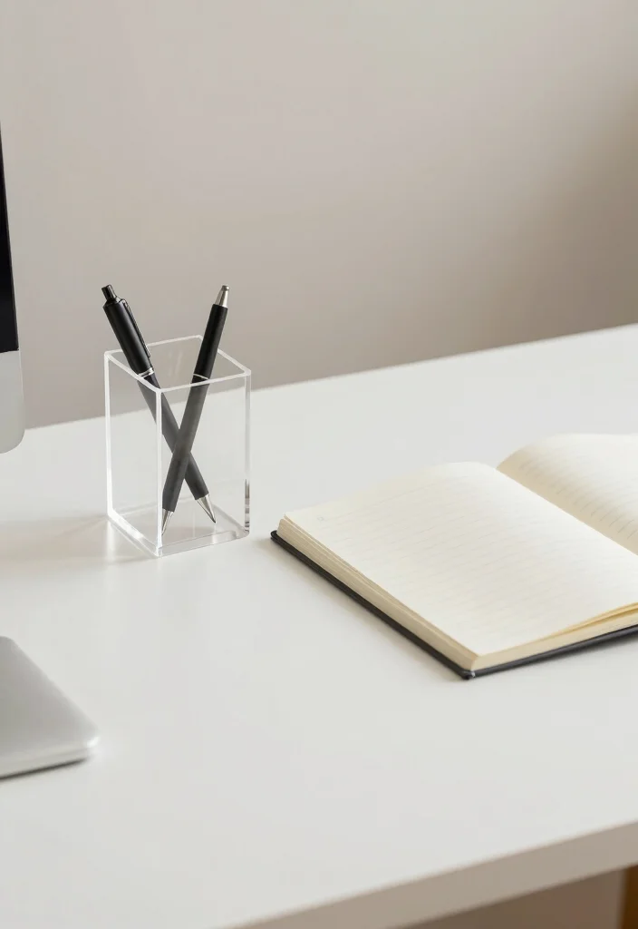 15 Minimalistic Desk Setup Ideas That Stay Clean - 10. Simple Desk Accessories 1