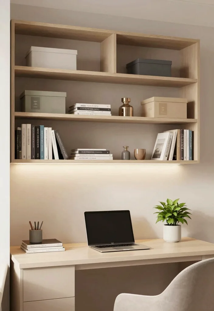 15 Minimalistic Desk Setup Ideas That Stay Clean - 3. Open Shelving for Storage 1