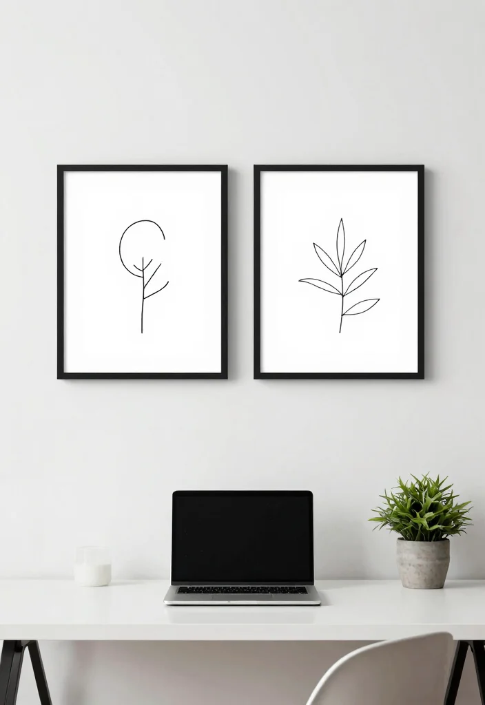 15 Minimalistic Desk Setup Ideas That Stay Clean - 7. Minimalist Wall Art 1