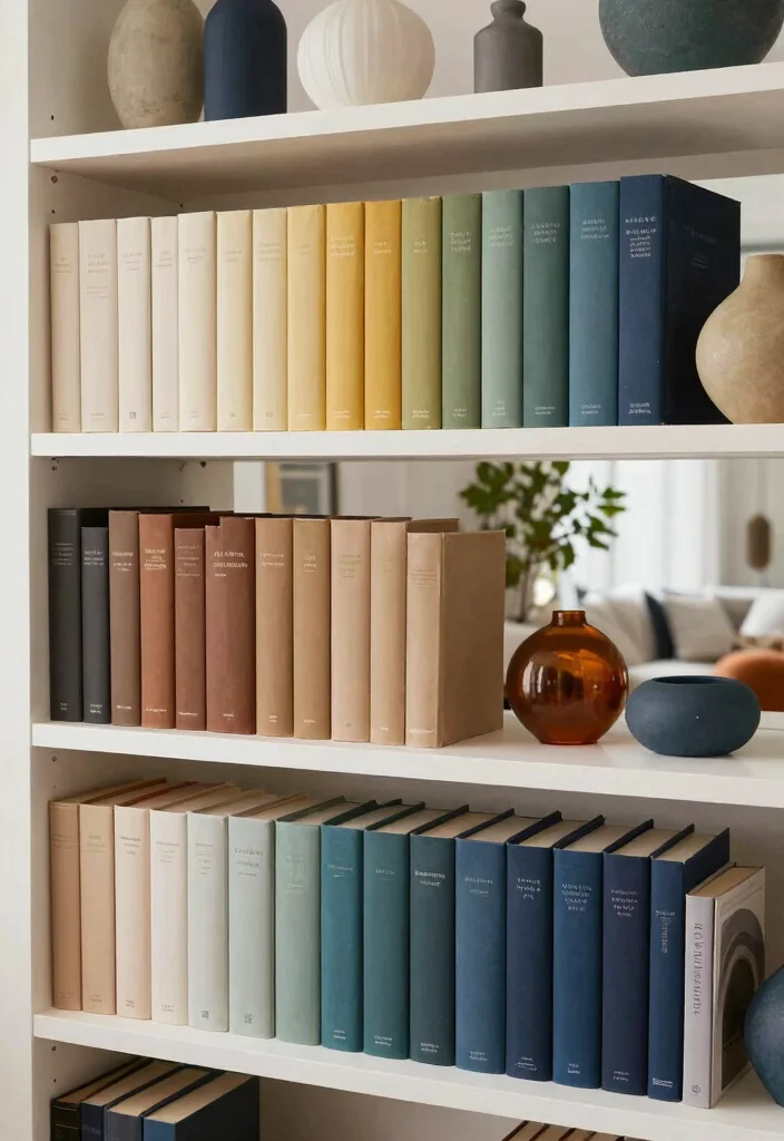 15 Open Bookshelf Styling Ideas That Look Effortless - 1. Layered Color Palette 1