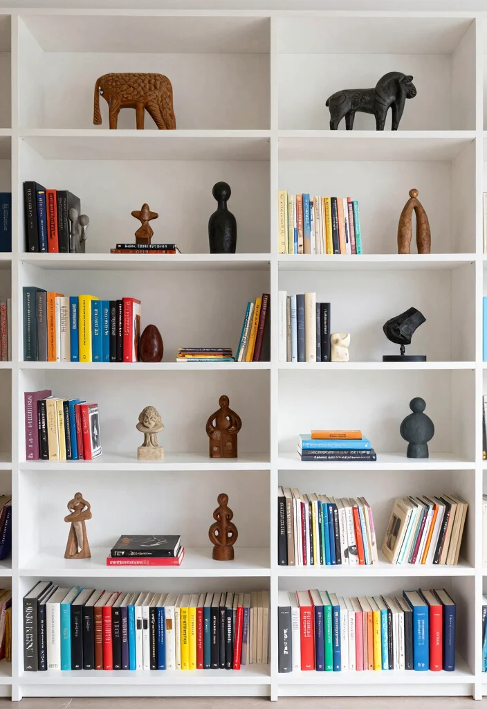 15 Open Bookshelf Styling Ideas That Look Effortless - 10. Artistic Displays 1