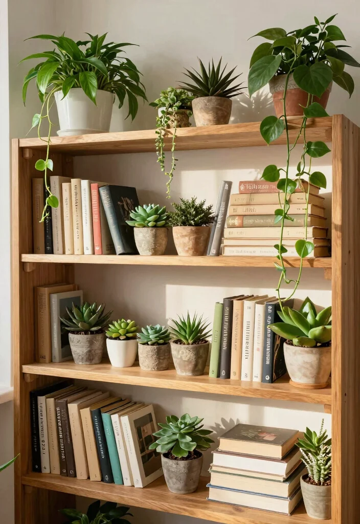 15 Open Bookshelf Styling Ideas That Look Effortless - 2. Natural Elements 1