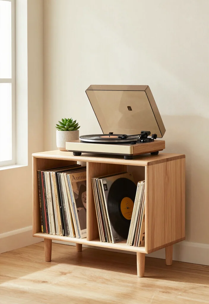 15 Record Player Bookshelf Ideas With Vintage Vibes - 1. Minimalist Scandinavian Shelf 1