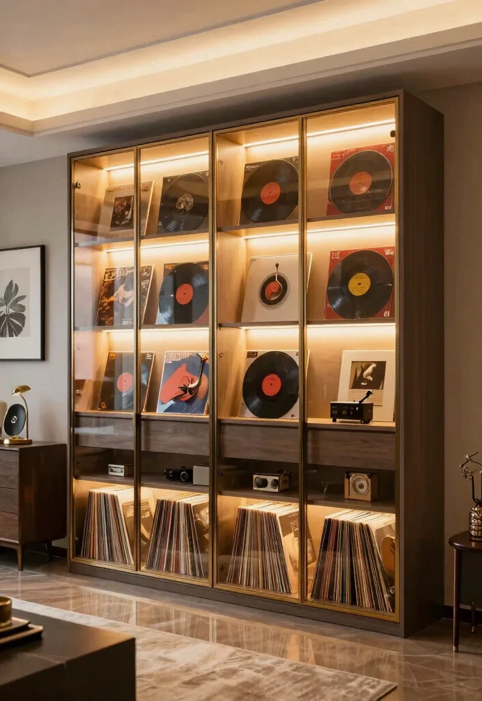 15 Record Player Bookshelf Ideas With Vintage Vibes - 15. Personalized Display Case 1
