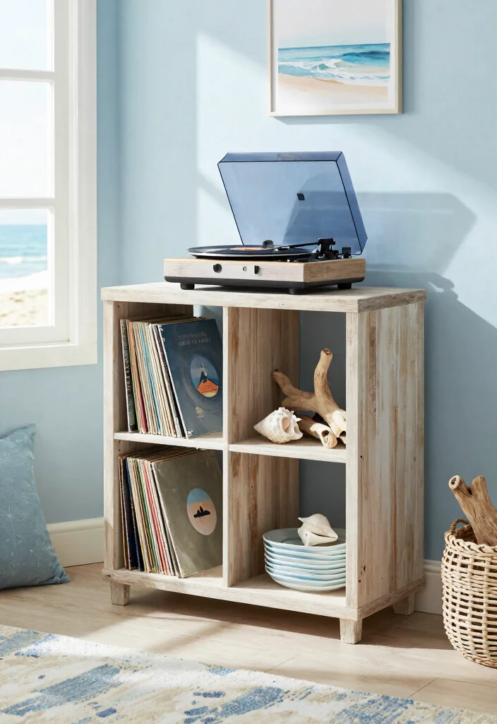 15 Record Player Bookshelf Ideas With Vintage Vibes - 7. Nautical-Inspired Shelf 1
