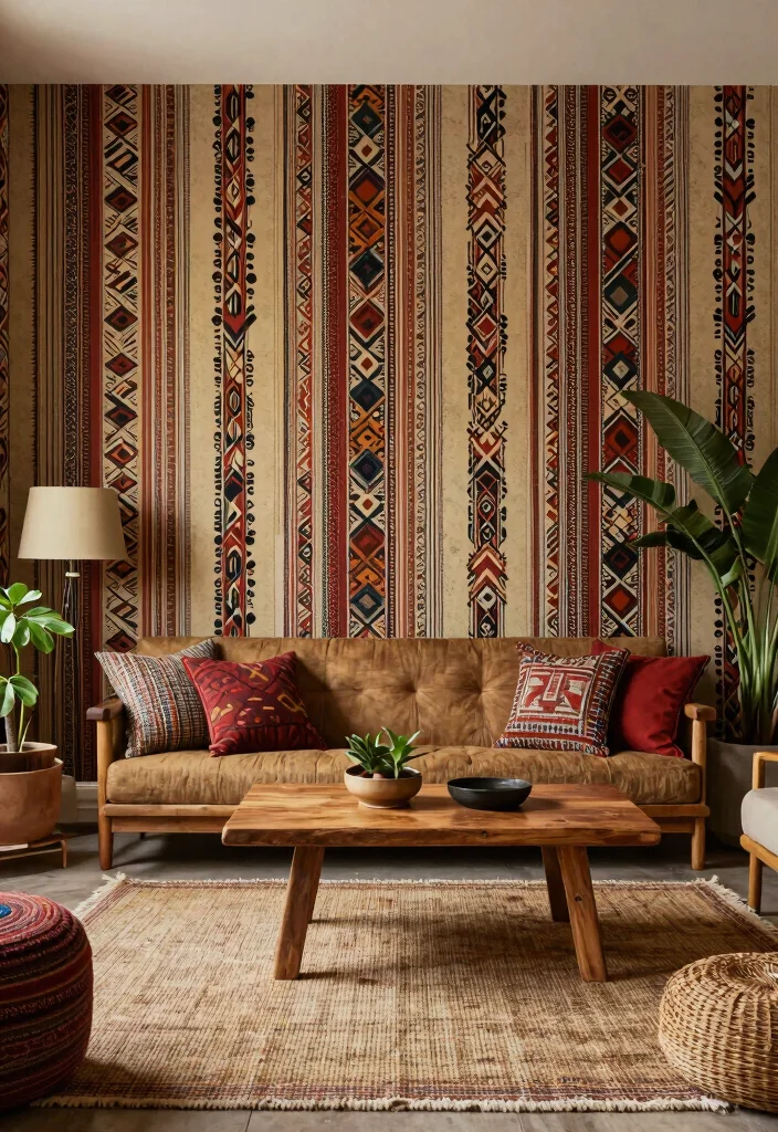 15 Stripped Wallpaper Wall Ideas With Bold Pattern - 14. Ethnic Textures 1