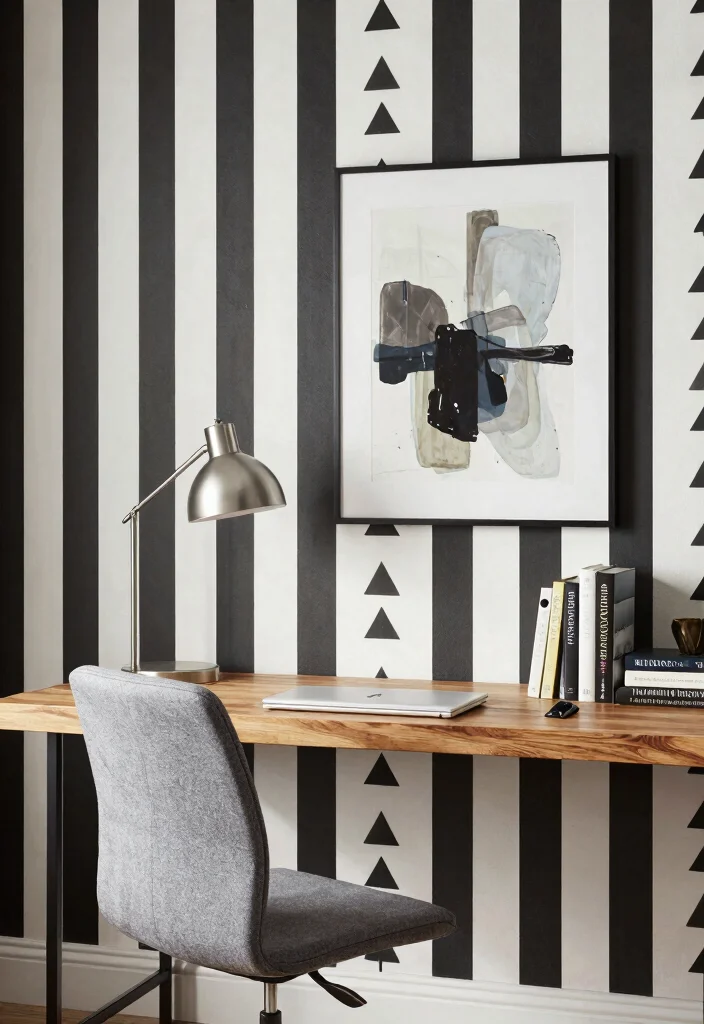 15 Stripped Wallpaper Wall Ideas With Bold Pattern - 2. Geometric Designs 1