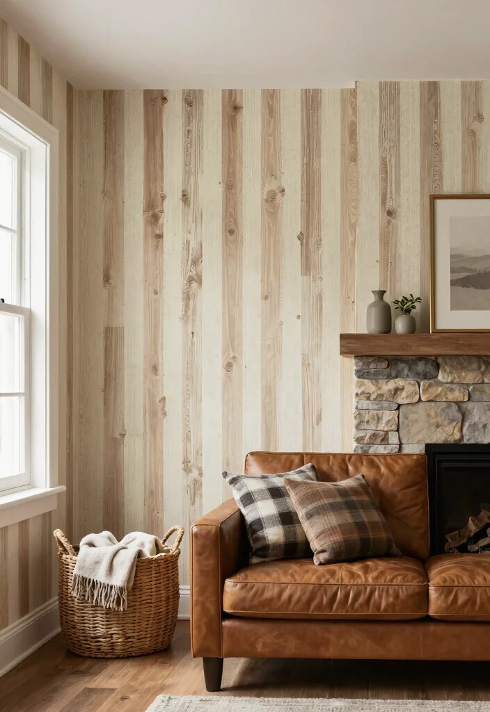 15 Stripped Wallpaper Wall Ideas With Bold Pattern - 6. Rustic Charm 1