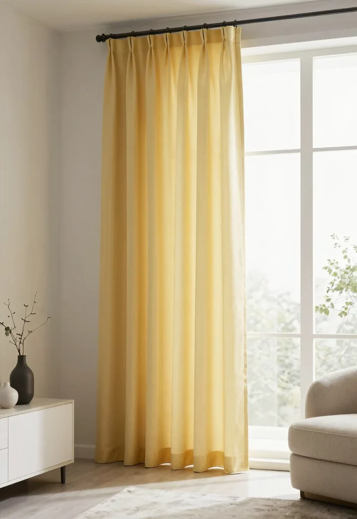 15 Yellow Curtains Living Room Ideas That Brighten Instantly - 15. Minimalist Yellow Curtains for a Clean Look 1