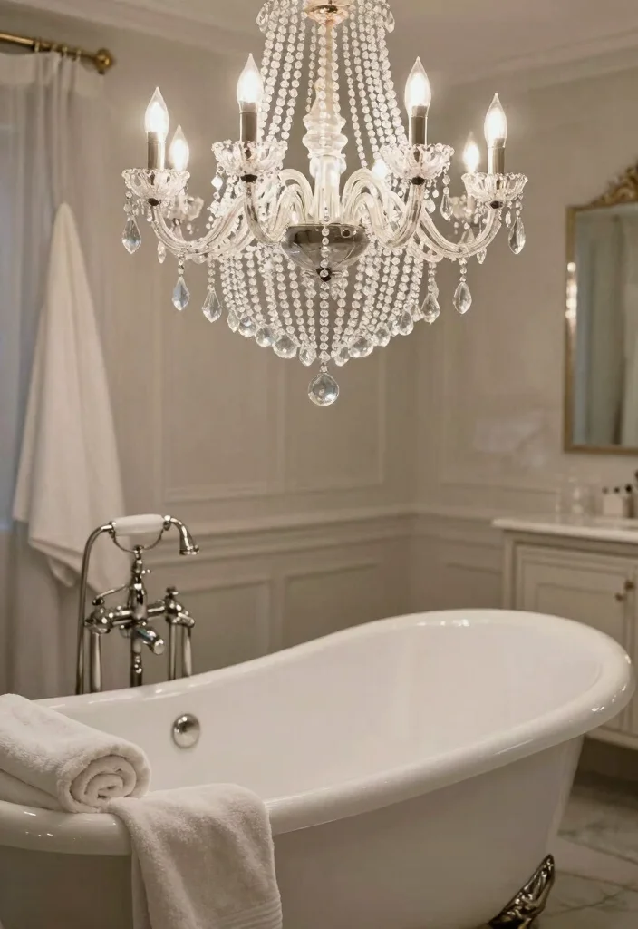 16 Chandelier Over Bathtub Ideas That Feel Luxurious - 10. Luxurious Crystal Beaded 1