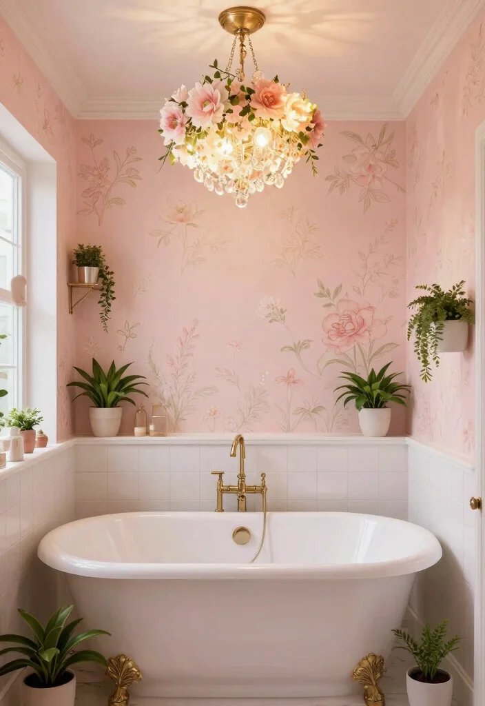 16 Chandelier Over Bathtub Ideas That Feel Luxurious - 12. Statement Floral Chandeliers 1