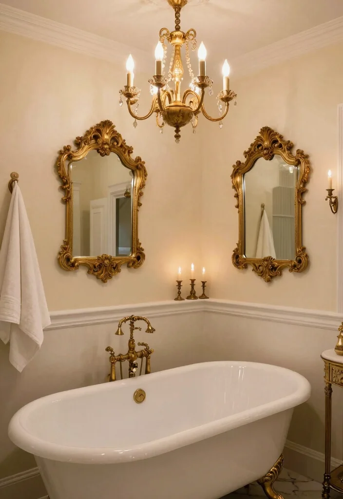 16 Chandelier Over Bathtub Ideas That Feel Luxurious - 4. Vintage Glam with a Touch of Gold 1