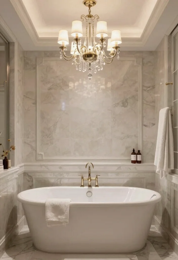 16 Chandelier Over Bathtub Ideas That Feel Luxurious - 8. Elegant Pendant Chandelier 1