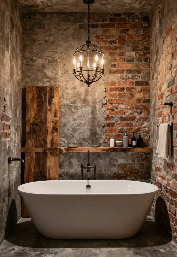 16 Chandelier Over Bathtub Ideas That Feel Luxurious - 9. Industrial Chic Charm 1