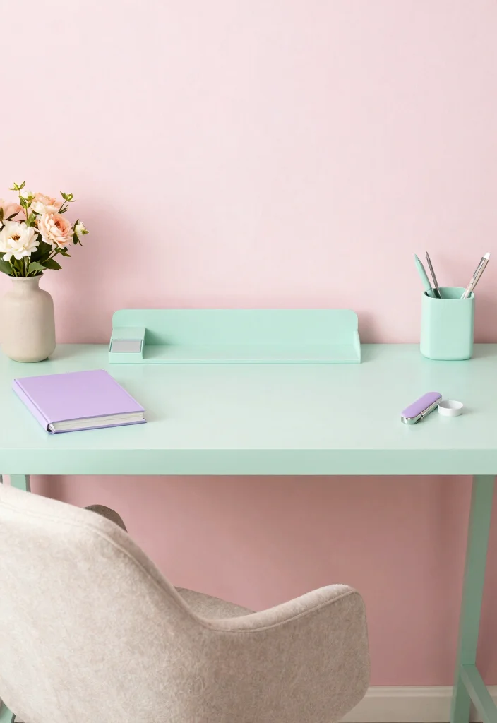 16 Coquette Desk Setup Ideas With Soft Feminine Vibes - 2. Pastel Color Palette 1