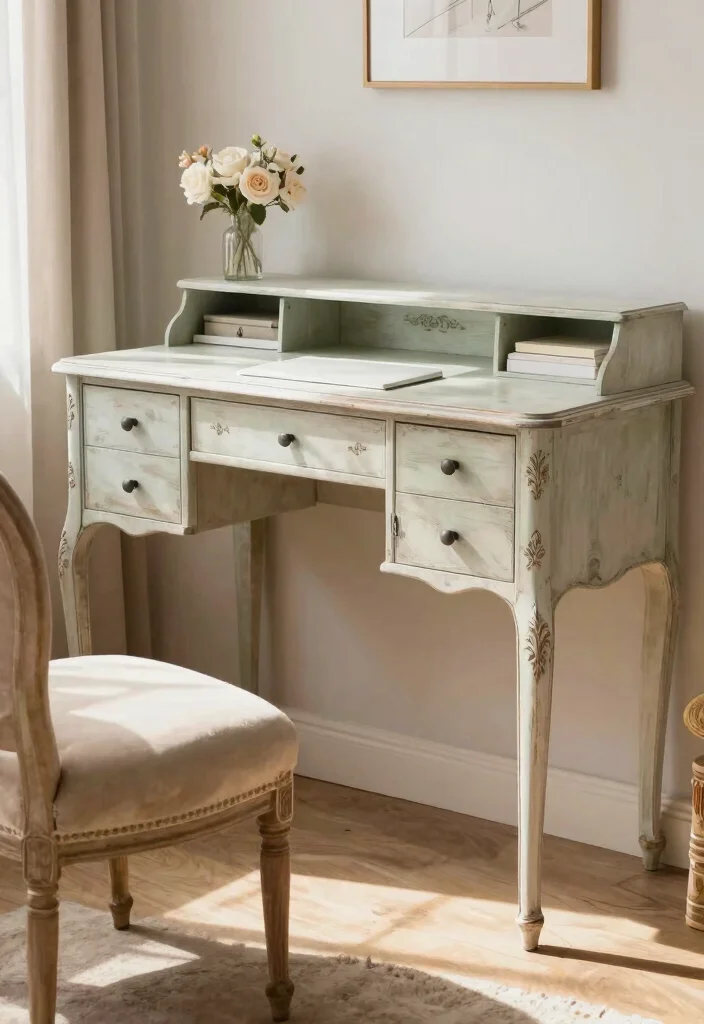 16 Coquette Desk Setup Ideas With Soft Feminine Vibes - 3. Elegant Vintage Desk 1