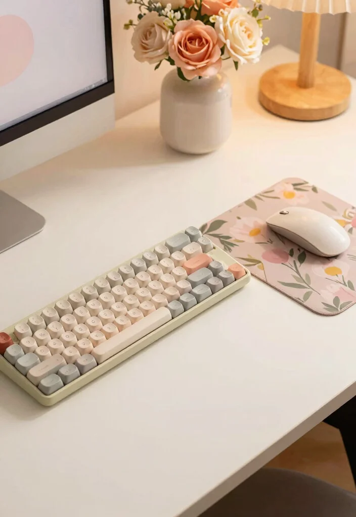 16 Coquette Desk Setup Ideas With Soft Feminine Vibes - 9. Vintage-Inspired Tech Accessories 1