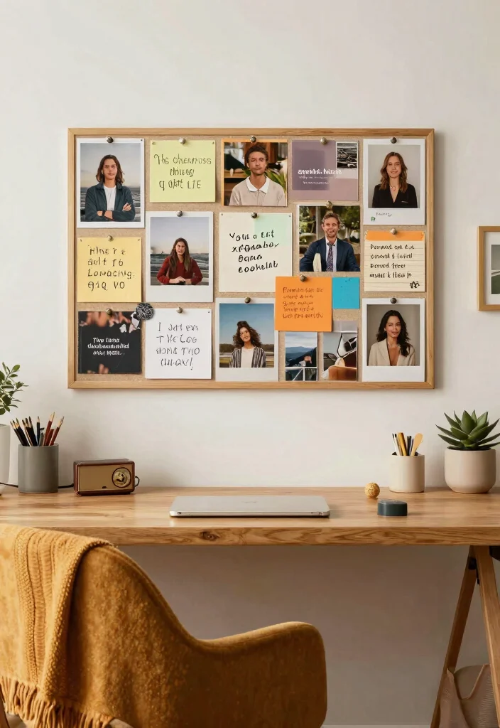 16 Cozy Desk Setup Ideas That Feel Warm & Inviting - 10. Create a Vision Board 1