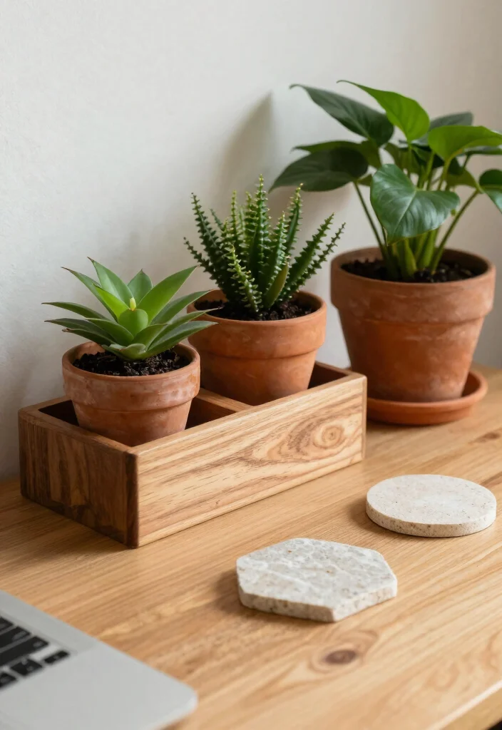 16 Cozy Desk Setup Ideas That Feel Warm & Inviting - 11. Natural Elements Bring Warmth 1