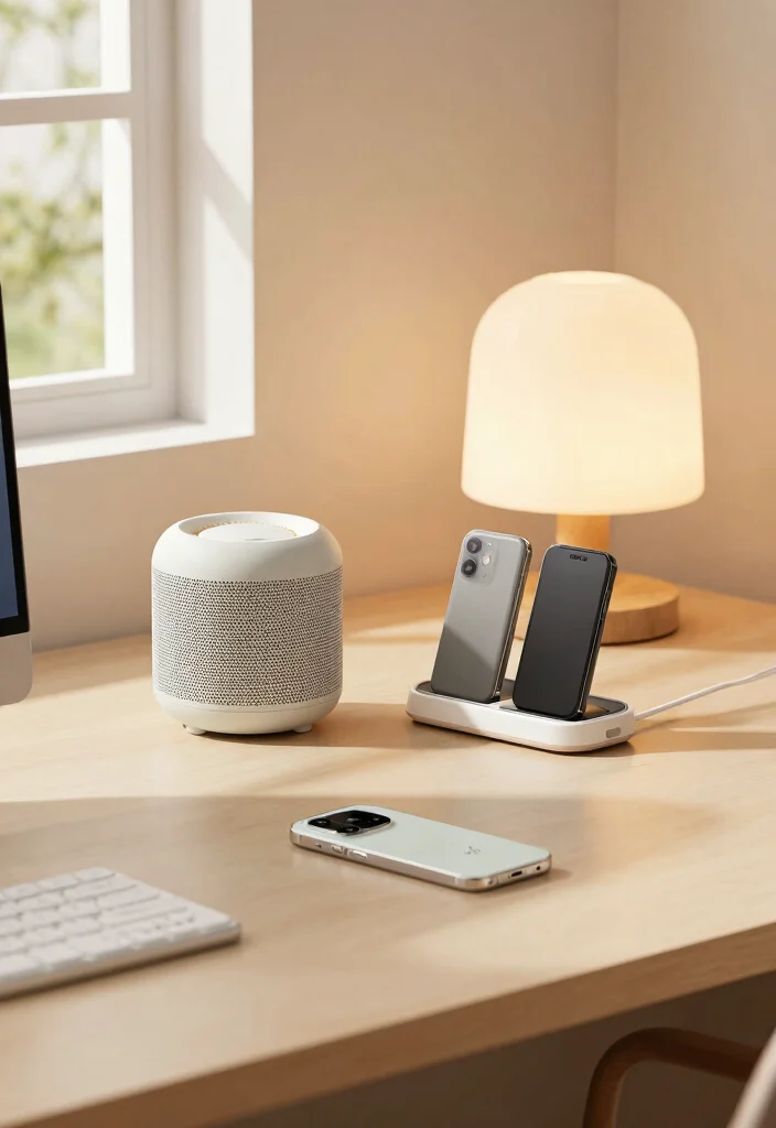 16 Cozy Desk Setup Ideas That Feel Warm & Inviting - 13. Tech that Enhances Comfort 1