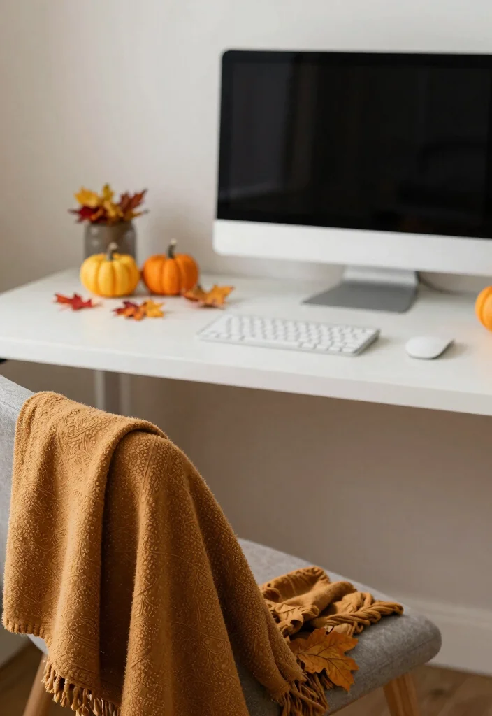 16 Cozy Desk Setup Ideas That Feel Warm & Inviting - 15. Seasonal Decor Updates 1