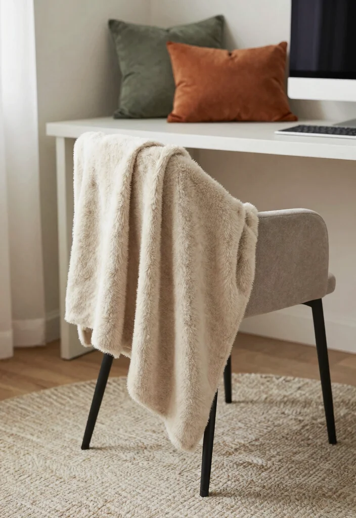 16 Cozy Desk Setup Ideas That Feel Warm & Inviting - 3. Cozy Textiles to Wrap You Up 1