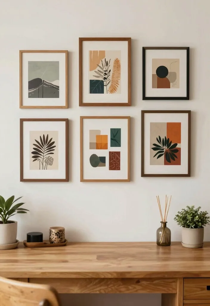 16 Cozy Desk Setup Ideas That Feel Warm & Inviting - 4. Personal Touch with Art 1