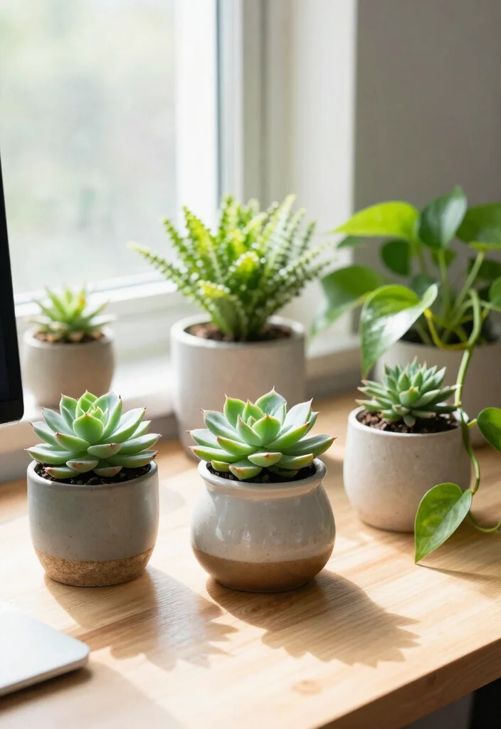 16 Cozy Desk Setup Ideas That Feel Warm & Inviting - 5. Greenery for Freshness 1