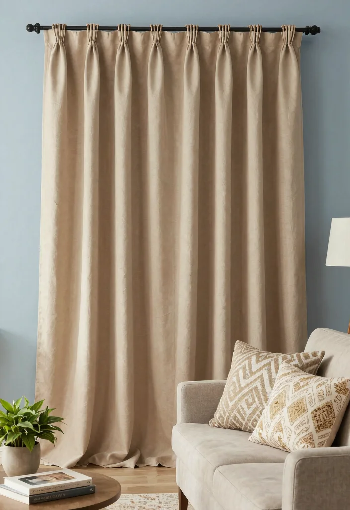 16 Curtains for Blue Walls Ideas That Match Perfectly - 10. Neutral Tan Curtains 1